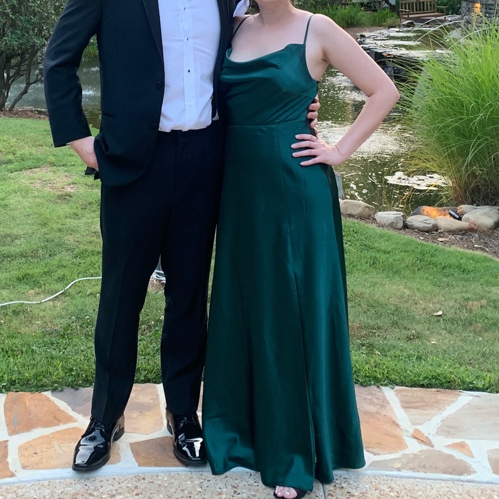 Birdy Grey Lisa Long Satin Dress in Emerald